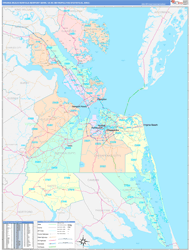 Virginia-Beach-Norfolk-Newport-News Color Cast<br>Wall Map